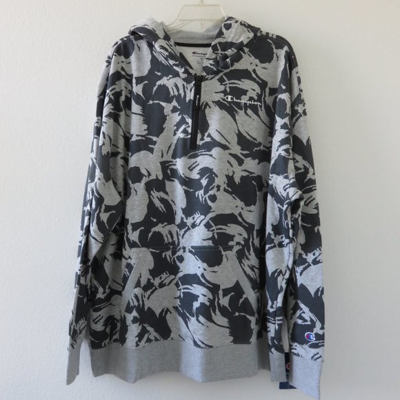 (#J) Champion Brand Gray All Over Logo Print Hoodie Sweatshirt Size 2XL - Picture 1 of 8